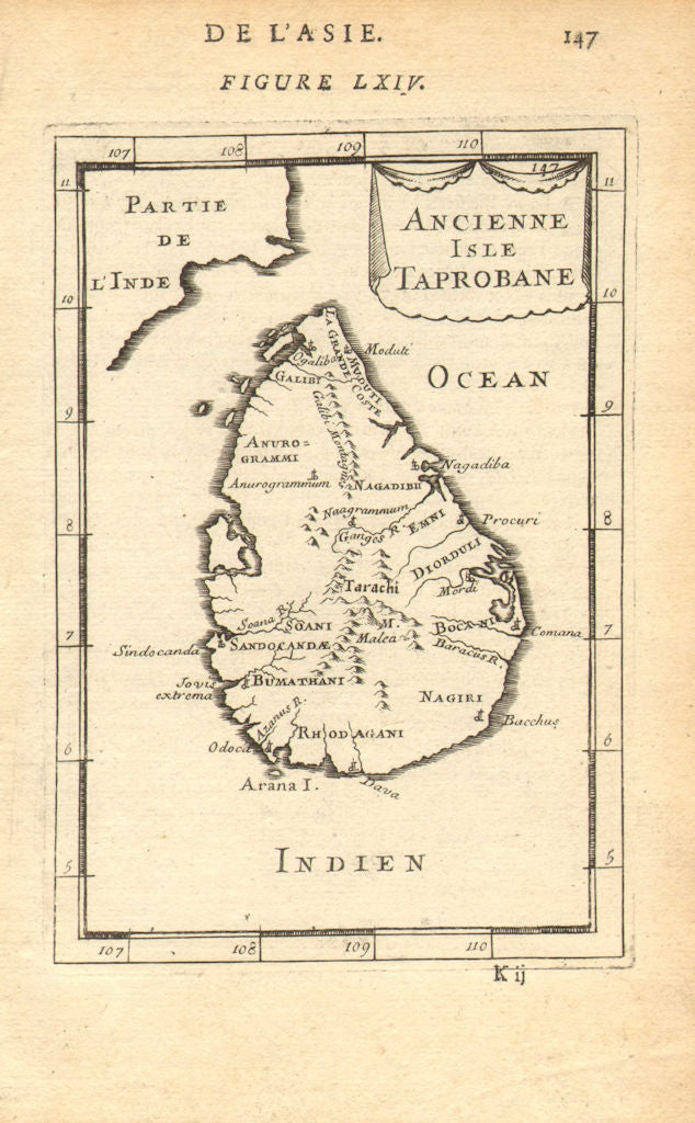 ANCIENT CEYLON. SRI LANKA. 'Ancienne Isle Taprobane' Traprobana. MALLET 1683 map